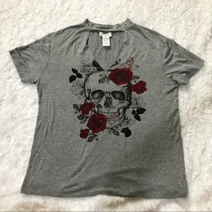 Rebel Society Skull Rose Choker Cutout Top